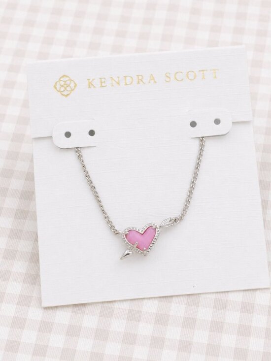 Kendra Scott Jewelry - Kendra Scott Ari Heart Arrow Silver Short Necklace - Pink Opalescent Resin